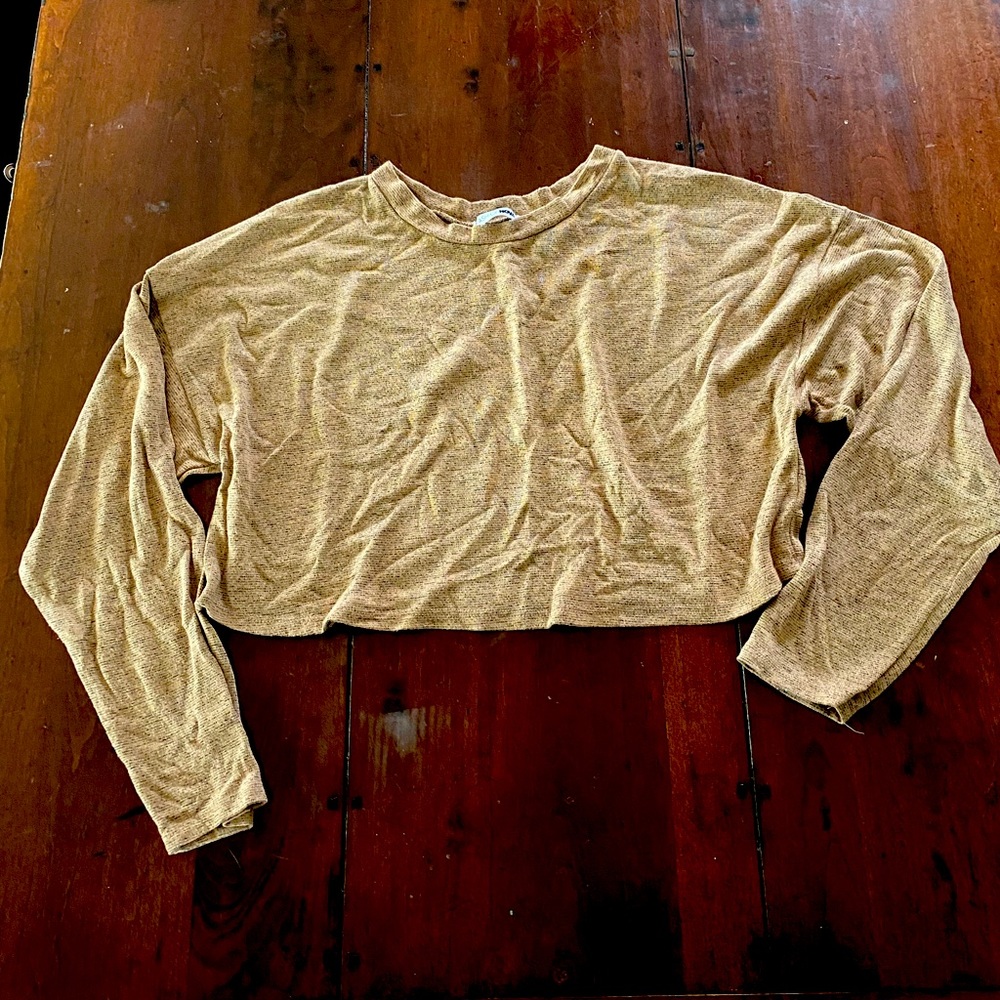 Tan Fashion Nova long sleeve and crop top pants set